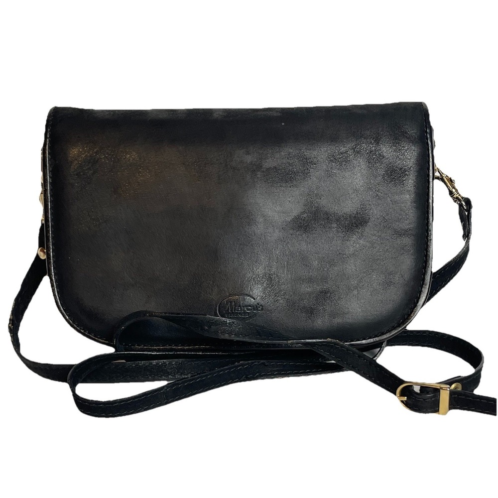 Vtg Marcus France Crossbody Bag Purse Black Nubuck Leather Small Made In Italy